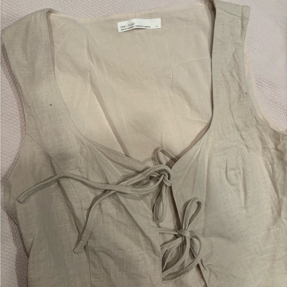 OAK + FORT Cream Tie-Front Crop Top - Picture 2 of 3